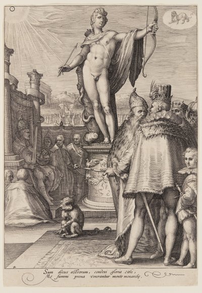 Apollo als voorzitter van de regeringskunsten, uit Zeven Planeetgoden door Jan Saenredam
