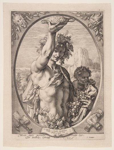 Bacchus, uit Drie heidense goden en godinnen door Jan Saenredam