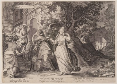 Dwaze maagden missen hun rendez-vous met onze Heer, uit de parabel van de wijze en dwaze maagden door Jan Saenredam