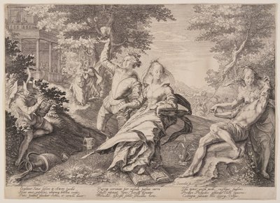 Dwaze maagden zwelgen, uit de gelijkenis van de wijze en dwaze maagden door Jan Saenredam