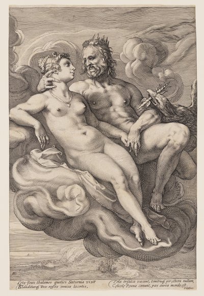 Jupiter en Juno gezeten in de wolken, uit Drie gepaarde goden en godinnen door Jan Saenredam