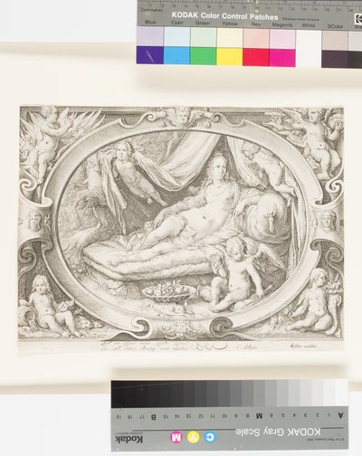 Venus op Haar Bank terwijl Eros Zijn Koker met Pijlen Vult door Jan Saenredam