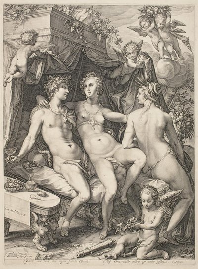 Venus op een Bank tussen Bacchus en Ceres door Jan Saenredam