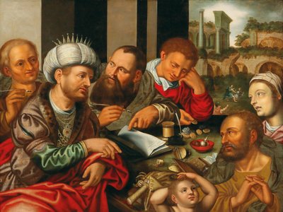 De gelijkenis van de genadeloze schuldeiser, midden 16e eeuw door Jan Sanders Hemessen van