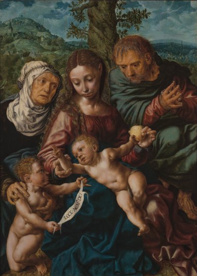 Heilige Familie met Johannes de Doper en St. Elisabeth door Jan Sanders van Hemessen
