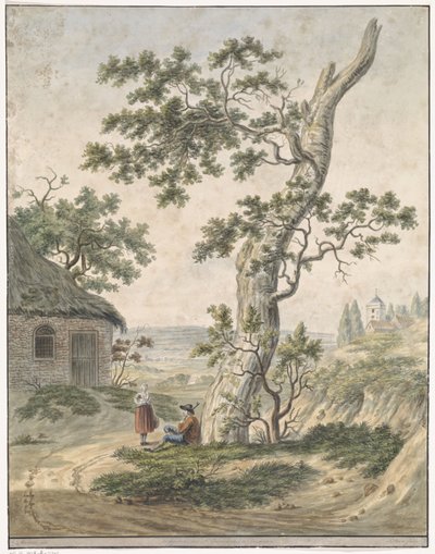 Landschap met een man en vrouw bij een boom door Jan Steen (van Alkmaar)