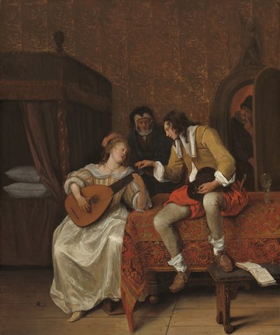 Ascagnes en Lucelle (de muziekles) door Jan Steen
