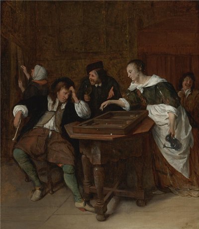 De Tric-Trac Spelers door Jan Steen