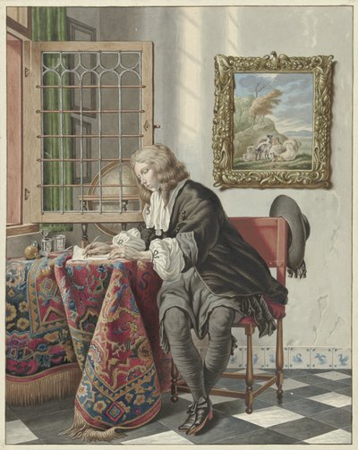 Schrijvende jongeman aan een venster door Jan Stolker