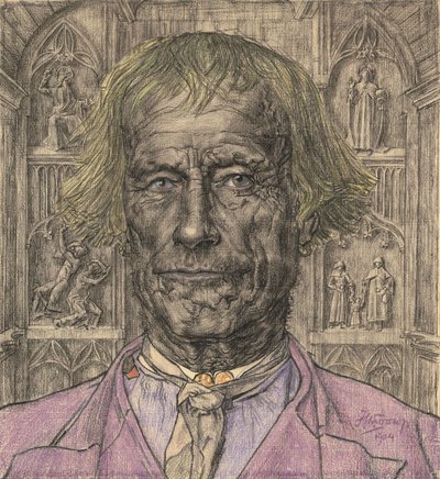 Portret van een oude boer voor een kathedraal, 1904 door Jan Toorop