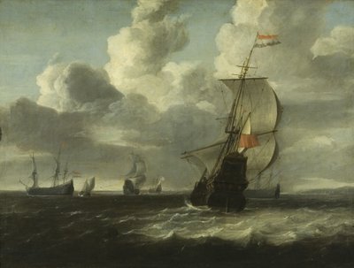 Zeegezicht [Oorlogsschip vertrekt], c. 1660 door Jan Theunisz. Blanckerhoff