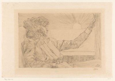 Zittende vrouw voor een venster door Jan Toorop (signed by artist)