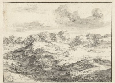 Duinlandschap, met een huisje in de verte door Jan Vermeer van Haarlem (I) (attributed to)