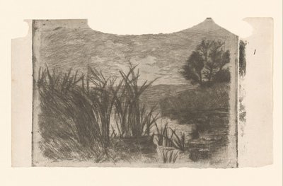 Landschap met water, riet en roeiboot door Jan Veth