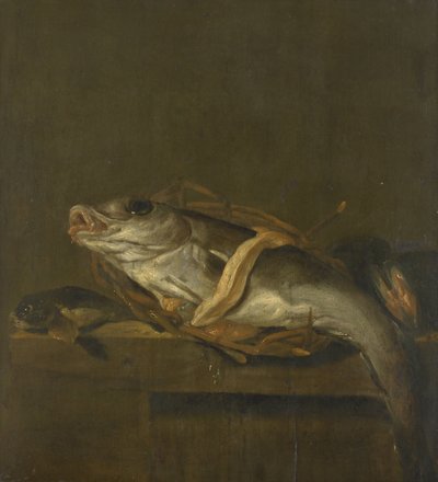 Stilleven met een schelvis en poon door Jan Vonck