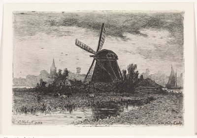 Landschap met molen door Johannes Martinus Vrolijk
