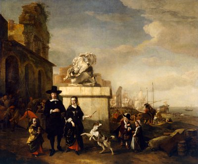 De schilder en zijn familie met Romeinse ruïnes door Jan Baptist Weenix