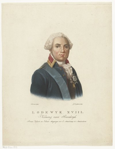 Portret van Lodewijk XVIII, koning van Frankrijk door Jan Willem Caspari