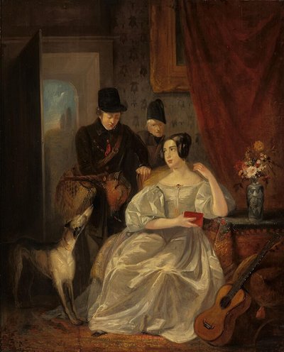 Dutch: Interieur met een van de jacht thuiskomende jager Interior with a Hunter coming Home door Jan Willem Pieneman