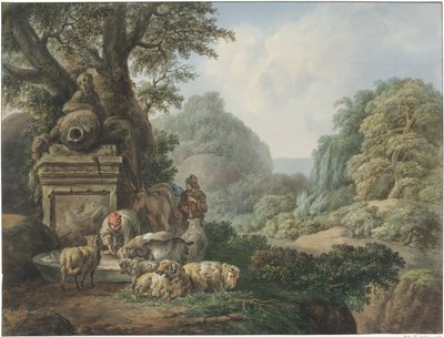 Landschap met herders bij een waterplaats door Jan Willem Pieneman