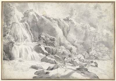 Gezicht op de waterval bij Tivoli met een tekenaar door Jan Worst (attributed to)