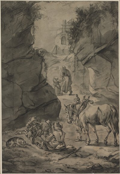 Boeren in een Rotsachtig Landschap, tweede derde 1600s door Jan Wouwerman