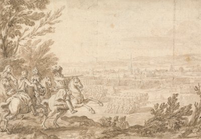 Commandant met assistenten te paard die een slag leiden door Jan Wyck