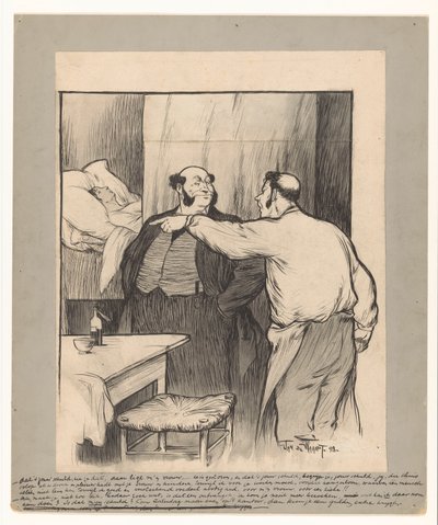 Eigenaar van fabriek bij overleden vrouw van een arbeider door Jan de Waardt (signed by artist)