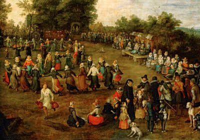 Volksdans voor de aartshertogen ... (schilderij op doek) door Jan the Elder Brueghel