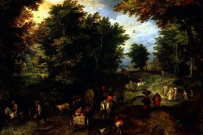 Landschap met een doorwaadbare plaats door Jan the Elder Brueghel