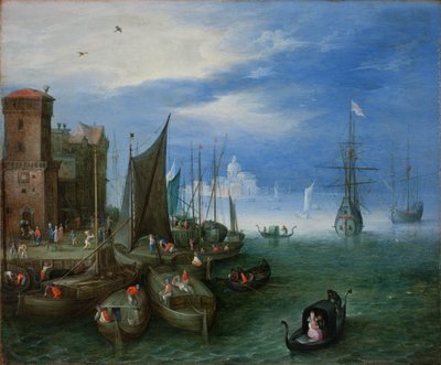 Havengezicht in Venetië door Jan the Elder Brueghel