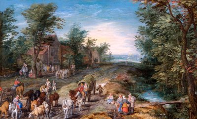 Wegscène met Reizigers en Vee, c.1611 door Jan the Elder Brueghel