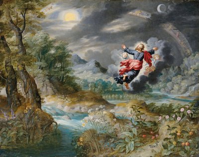 God die de zon, de maan en de sterren in het firmament creëert, ca. 1650 door Jan Brueghel the Younger