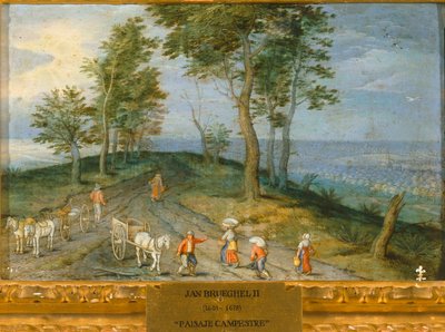Landschap met boeren ... (olieverf op doek) door Jan the Younger Brueghel