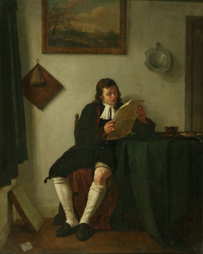 Interieur met een man die leest door Jan the Younger Ekels