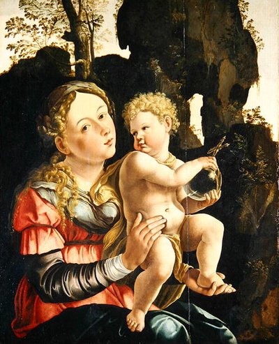 Madonna en Kind door Jan van (studio of) Scorel