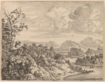 Uitzicht op de Rijn door Jan van Aken after Herman Saftleven