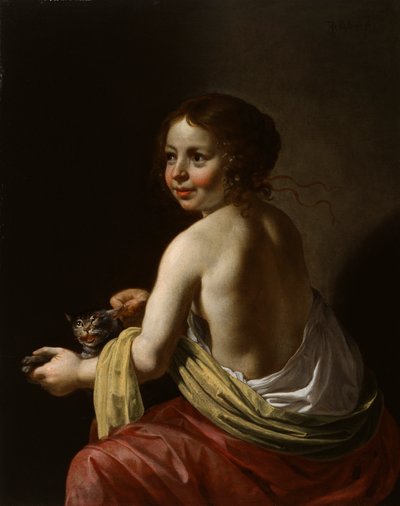 Meisje plaagt een kat, c.1630 door Jan van Bijlert or Bylert