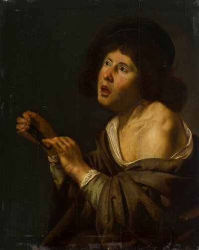 Portret van een jongen met een instrument door Jan van Bijlert or Bylert