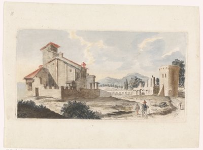Italiaans landschap met man op een muilezel door Jan van Call (I) (attributed to)