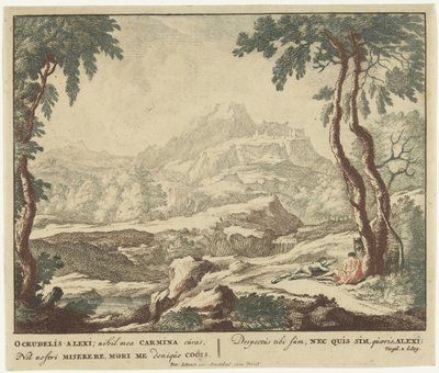 Landschap met twee herders bij een boom door Jan van Call (I)