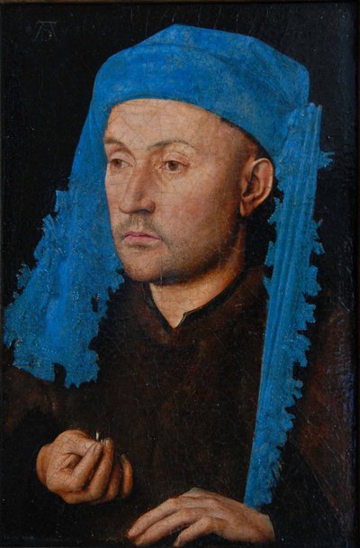 Portret van een man met een blauwe kaproen Man met ring door Jan van Eyck