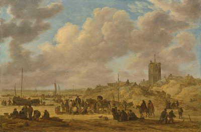 Visverkoop op het strand bij Egmond door Jan van Goyen
