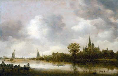 Rivierlandschap met een kerk in de verte door Jan van Goyen
