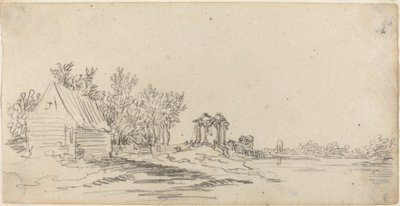 Rivierlandschap met een verre brug door Jan van Goyen