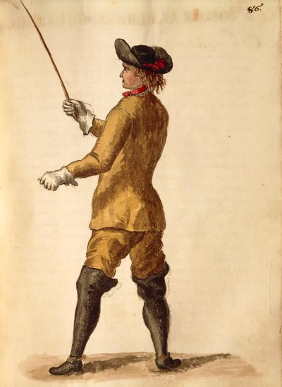 Heer in rijtenue, uit Gli Abiti de Veneziani, geïllustreerd kostuumboek, aquarel door Jan van Grevenbroeck