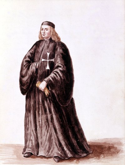 Ridder van Malta. Aquarel en inkt uit het manuscript 