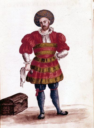 Koopman van Venetië in de 15e eeuw. Aquarel en inkttekening uit het manuscript 