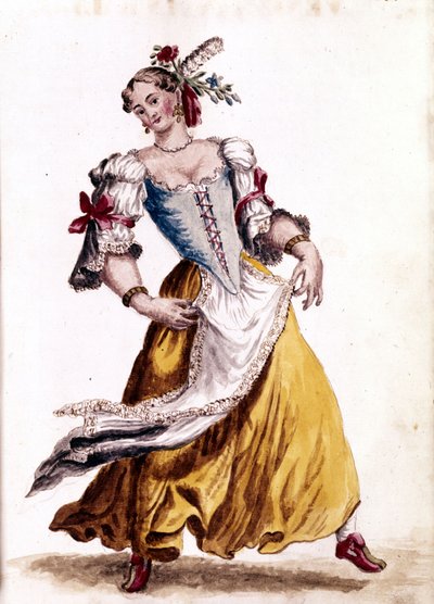Venetiaanse dans. Aquarel en inkt uit het manuscript 