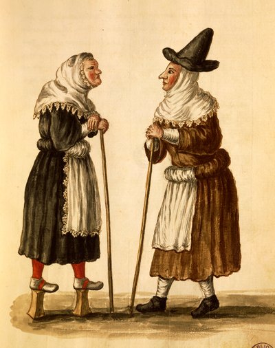 Venetiaanse maskers in gebruik in de 16e eeuw, aquarel door Giovanni Grevembroch, Italië door Jan van Grevenbroeck